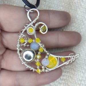 Yellow celestial moon sun catcher - pendant